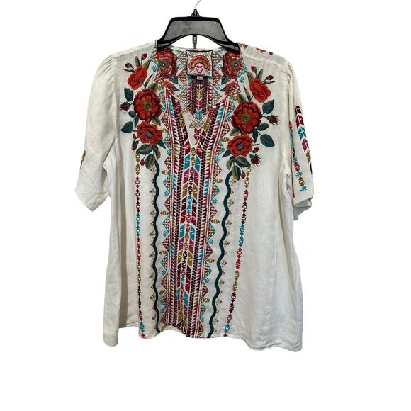 Johnny Was embroidered blouse Size M 100% Linen - Picture 1 of 10